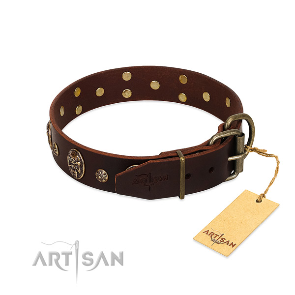 Reliable hardware on full grain genuine leather dog collar for your dog