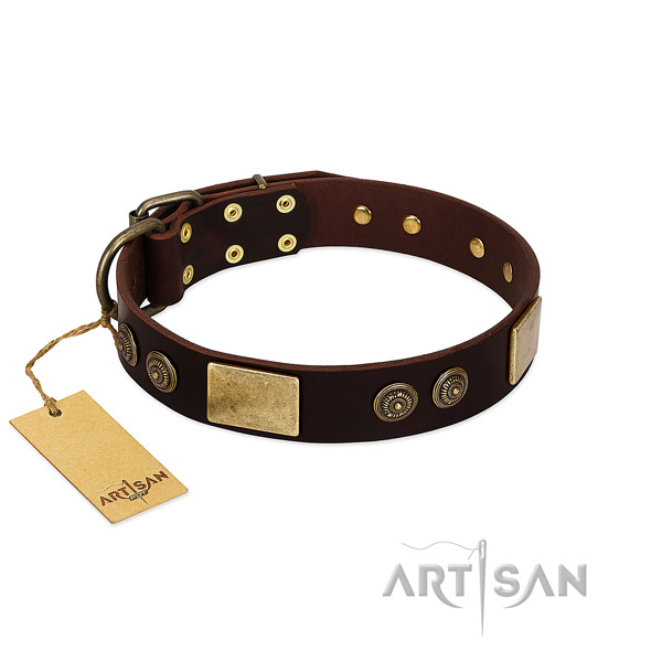 Strong hardware on full grain natural leather dog collar for your doggie