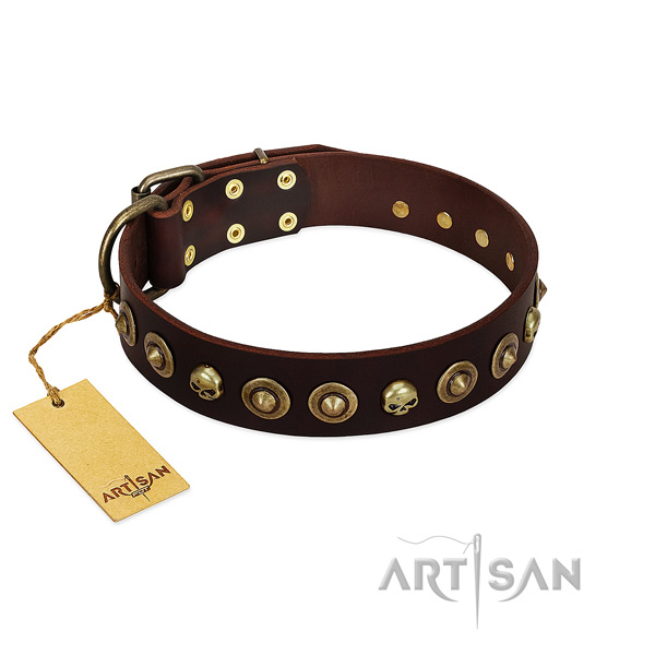 Full grain genuine leather collar with stylish decorations for your canine