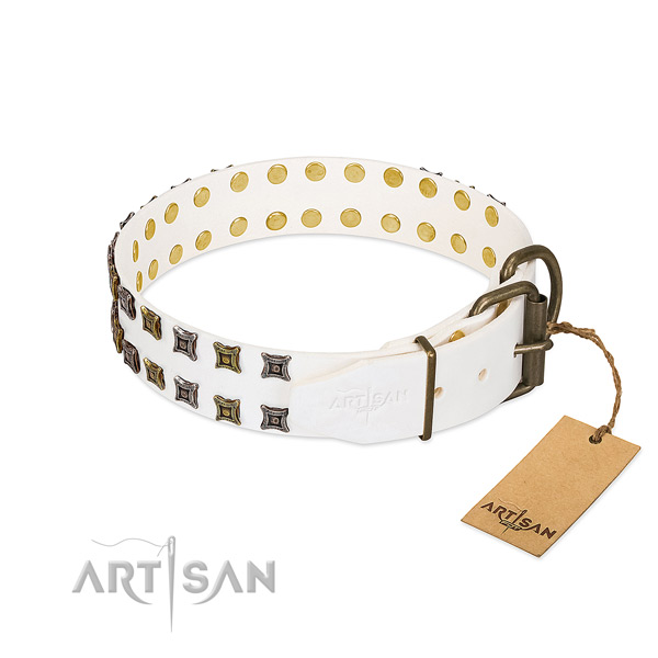 Full grain leather collar with stunning decorations for your doggie