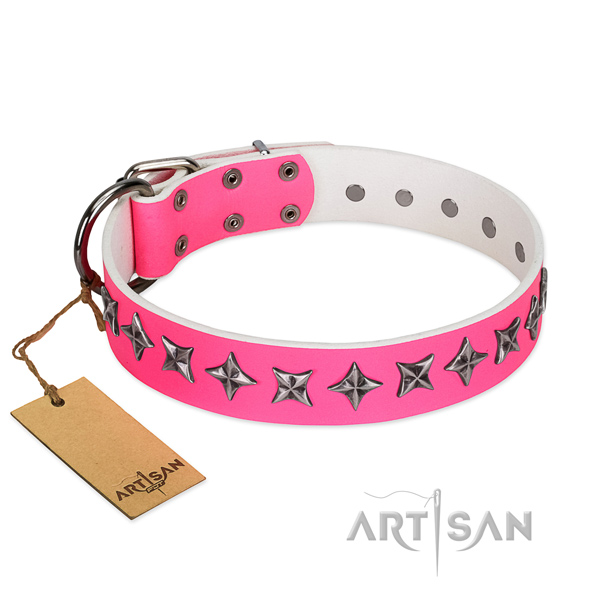 High quality full grain natural leather dog collar with exquisite decorations