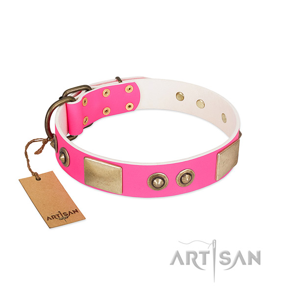 Rust-proof hardware on genuine leather dog collar for your doggie