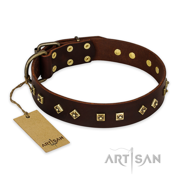 Best quality genuine leather dog collar with rust-proof traditional buckle
