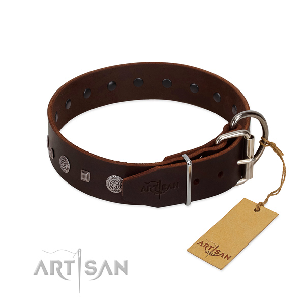 Soft to touch natural leather collar with studs for your four-legged friend