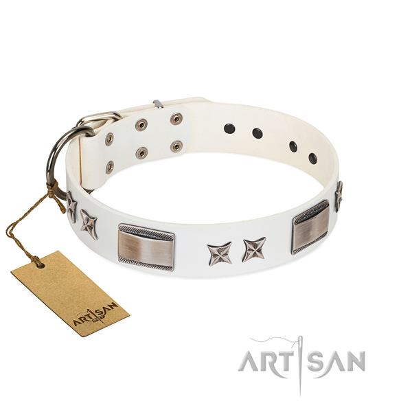 Easy adjustable dog collar of full grain genuine leather