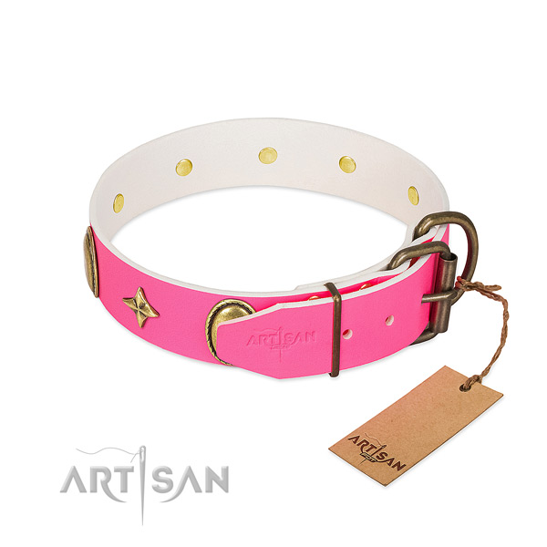 Durable genuine leather dog collar with unique studs