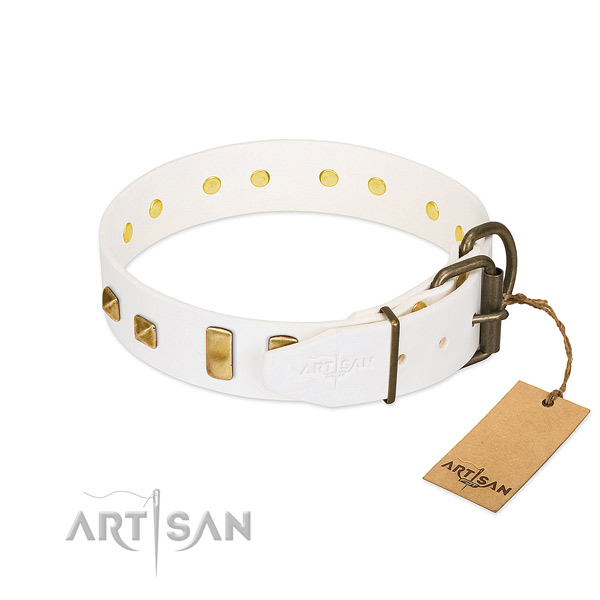 Flexible natural leather dog collar with durable traditional buckle