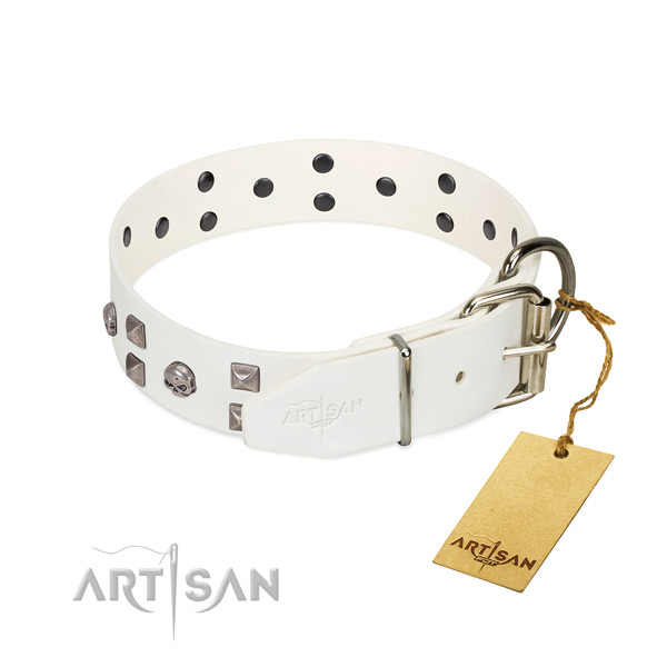 High quality full grain genuine leather dog collar with decorations for your canine