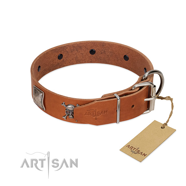 Easy adjustable full grain natural leather collar for your handsome doggie