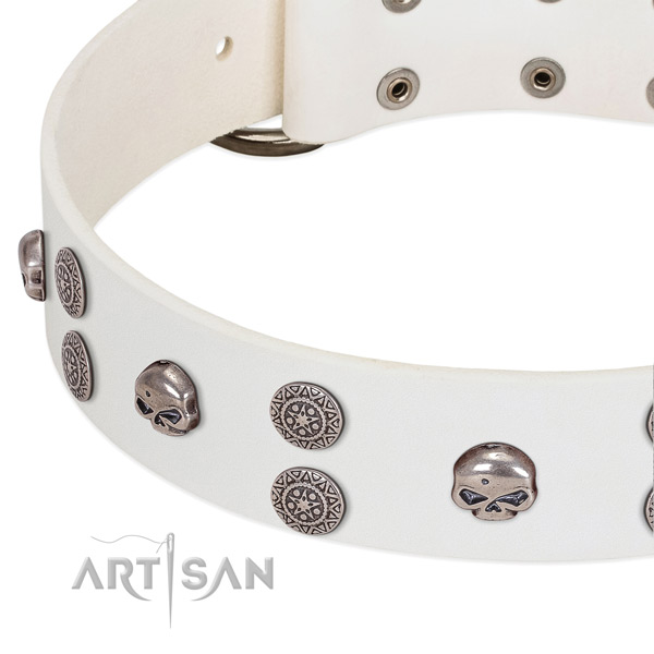 Soft full grain genuine leather dog collar with fashionable embellishments