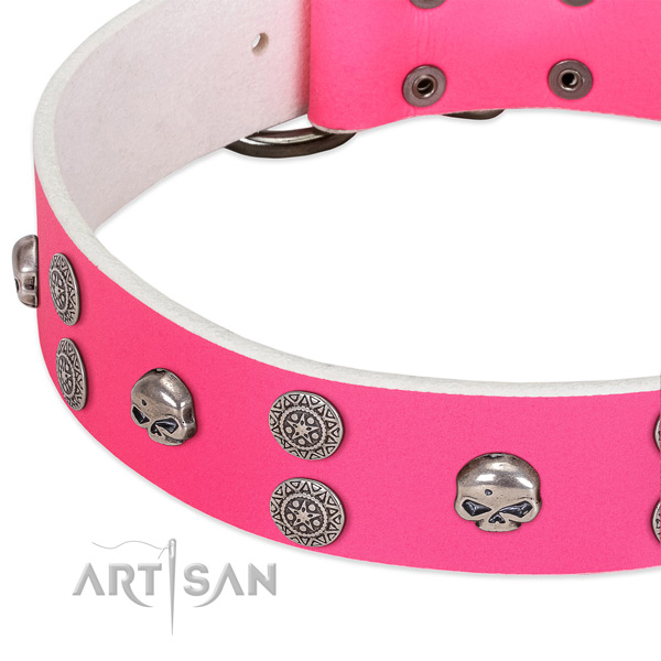 Gentle to touch genuine leather dog collar with remarkable adornments
