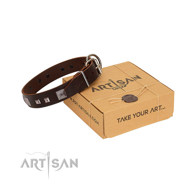 Best quality full grain genuine leather collar with studs for your four-legged friend