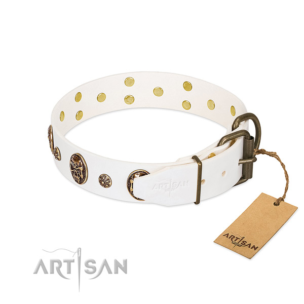 Reliable hardware on full grain genuine leather dog collar for your pet