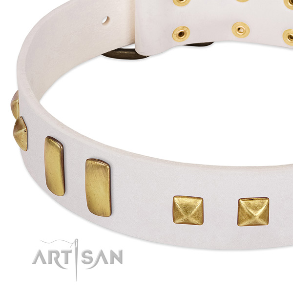 Gentle to touch natural leather dog collar with studs for handy use