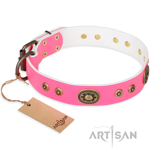 Full grain genuine leather dog collar made of top rate material with corrosion resistant hardware