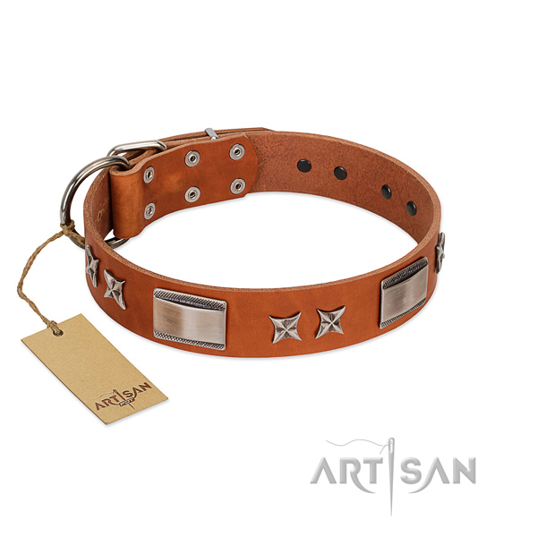 Soft to touch full grain leather dog collar with rust resistant buckle