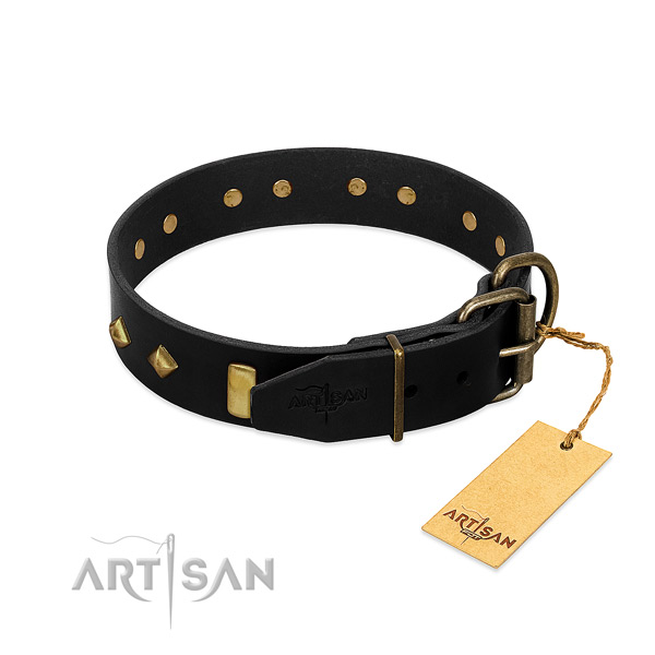 Gentle to touch full grain leather dog collar with trendy decorations