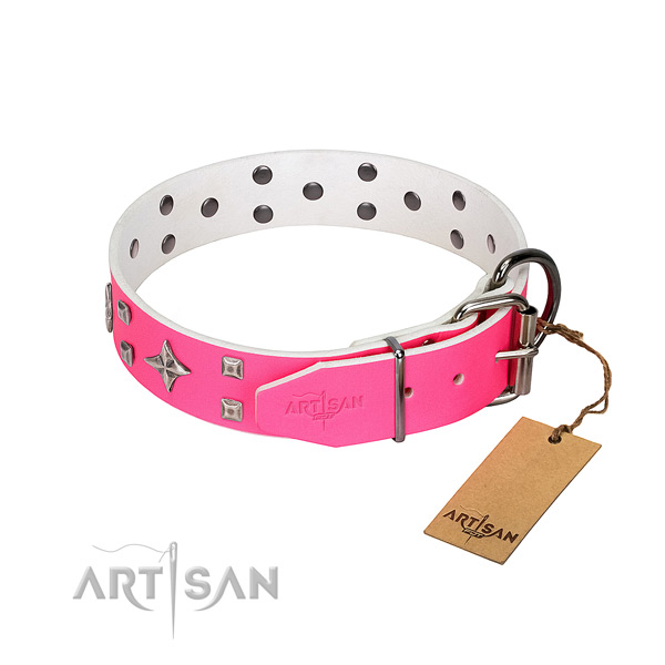 Genuine leather dog collar with stylish embellishments
