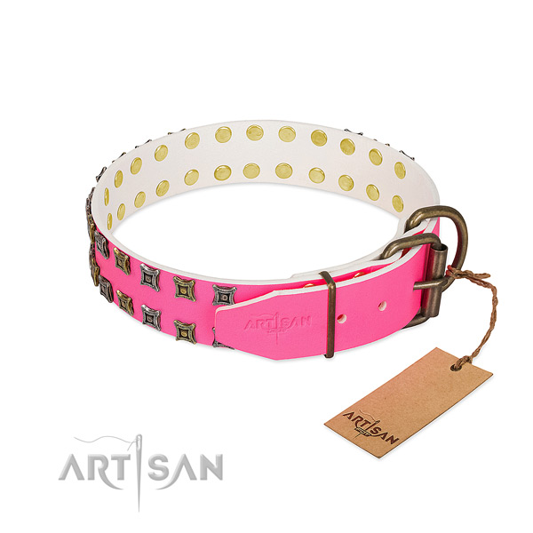 Full grain natural leather collar with inimitable adornments for your four-legged friend