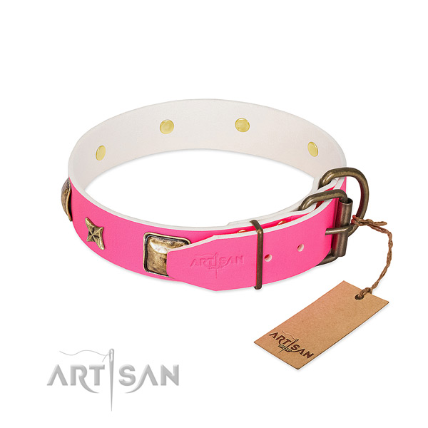 Strong buckle on genuine leather collar for basic training your dog