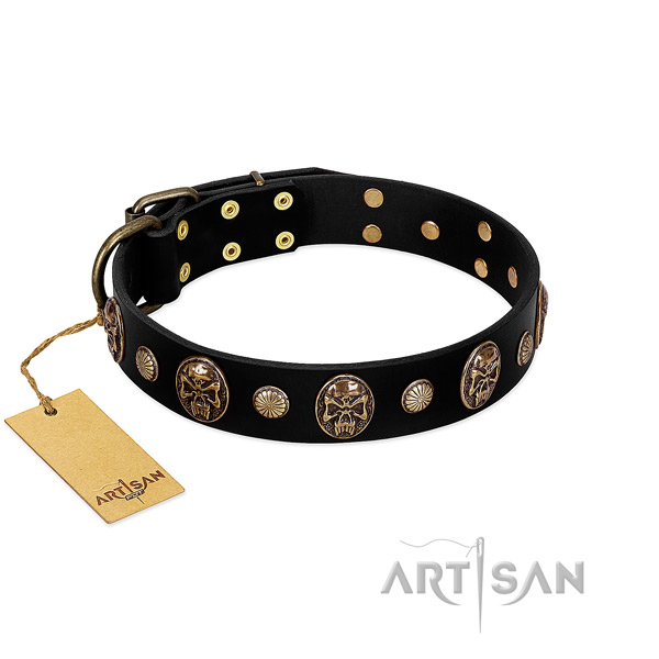 Leather dog collar with durable decorations