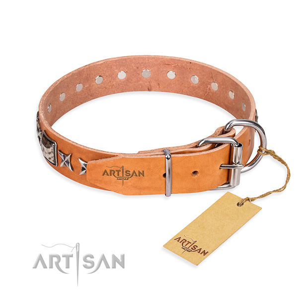 Top quality studded dog collar of full grain genuine leather
