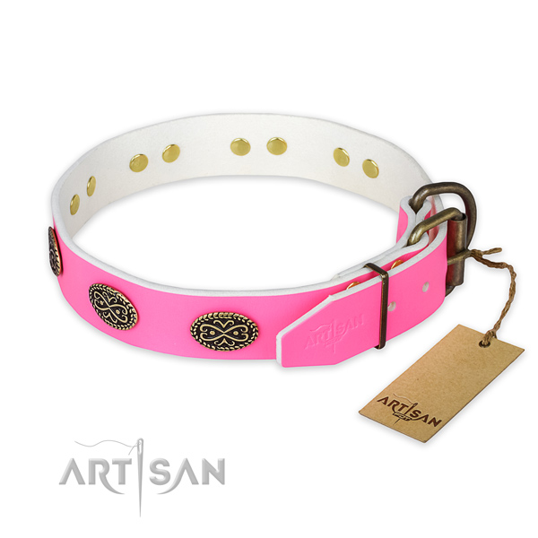 Durable adornments on handy use dog collar