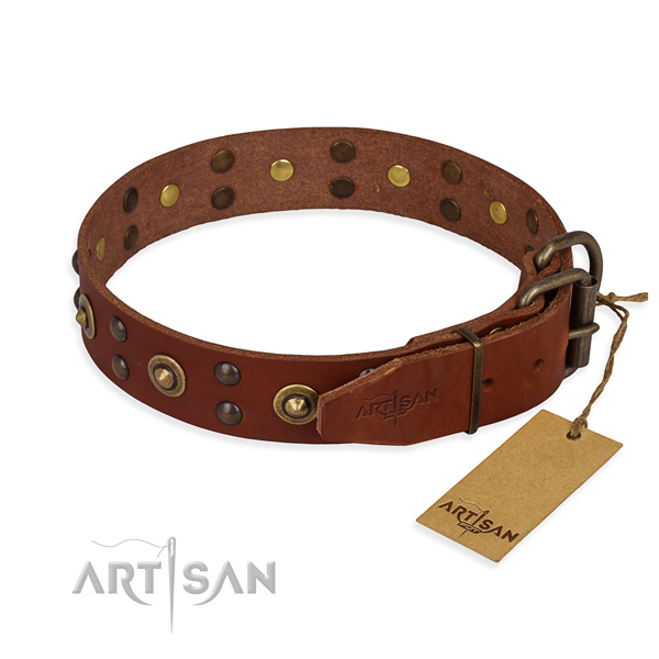Corrosion proof fittings on full grain natural leather collar for your lovely doggie