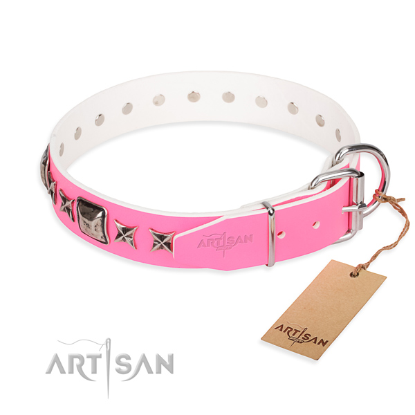 Top quality embellished dog collar of genuine leather