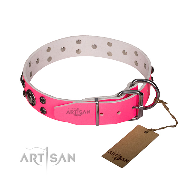 Easy wearing decorated dog collar of top quality full grain leather