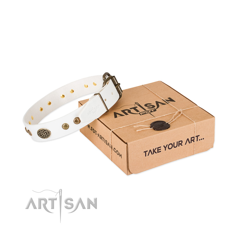 Durable decorations on full grain leather dog collar for your pet