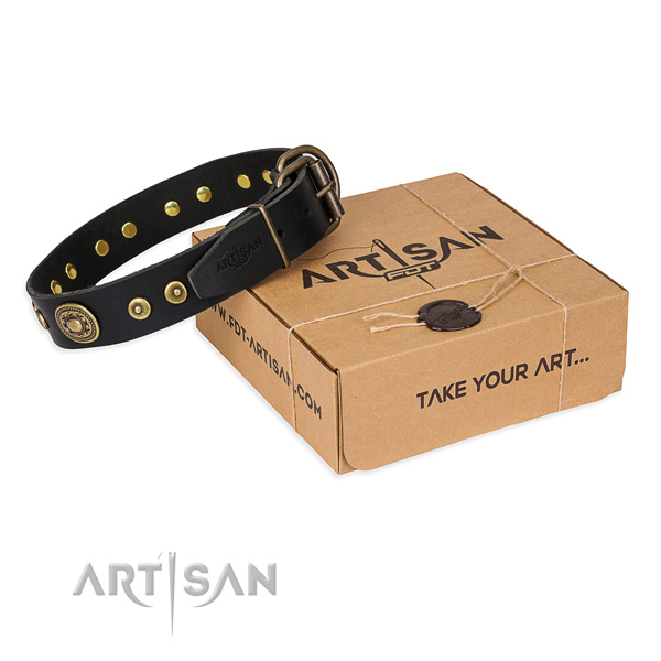 Full grain genuine leather dog collar made of reliable material with corrosion proof buckle