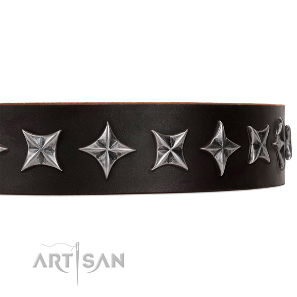 Daily walking decorated dog collar of best quality full grain leather