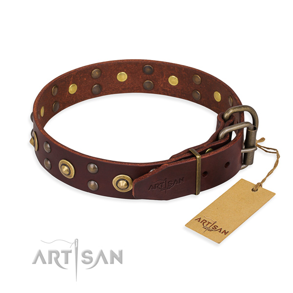 Rust resistant fittings on genuine leather collar for your attractive doggie