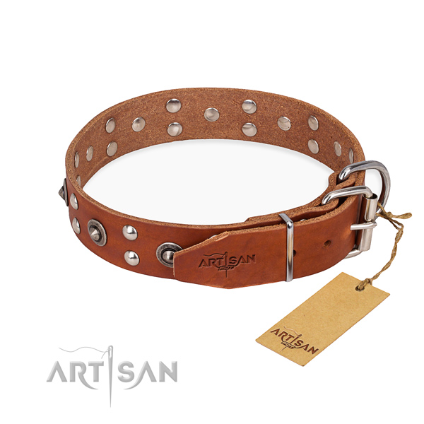 Rust resistant D-ring on full grain genuine leather collar for your handsome doggie