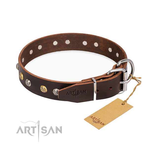 Flexible full grain natural leather dog collar created for everyday walking