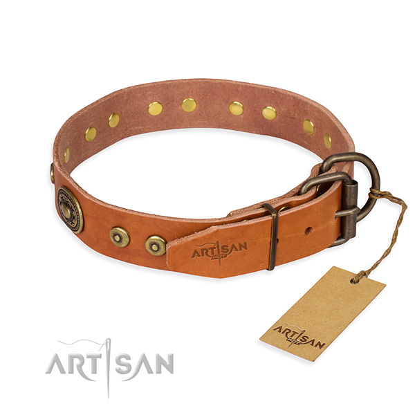 Full grain genuine leather dog collar made of soft material with strong decorations