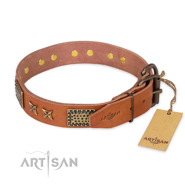 Rust-proof hardware on leather collar for your impressive doggie