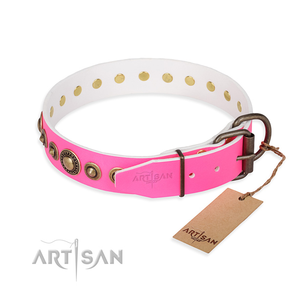 Top rate full grain natural leather dog collar made for stylish walking