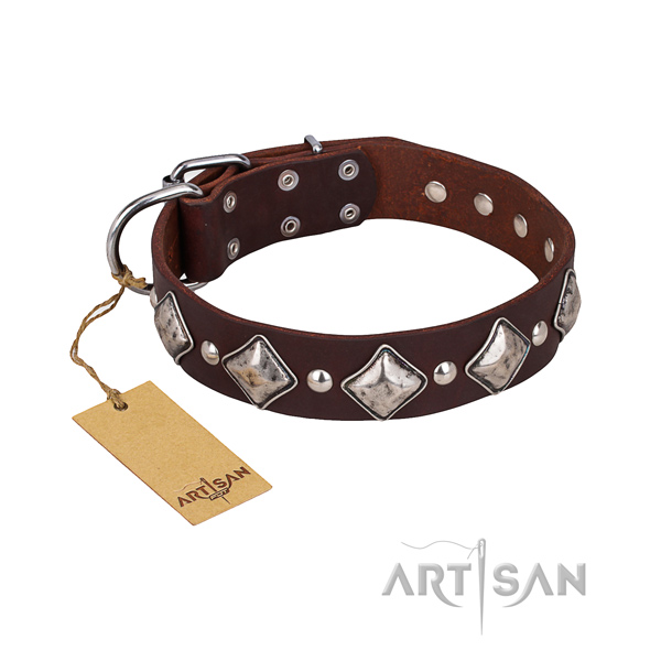 Easy wearing dog collar of top quality full grain genuine leather with studs