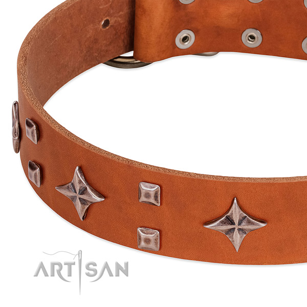 Best quality full grain natural leather dog collar for comfortable wearing