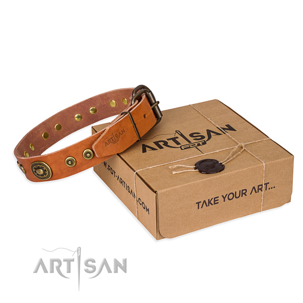 Genuine leather dog collar made of quality material with rust-proof buckle