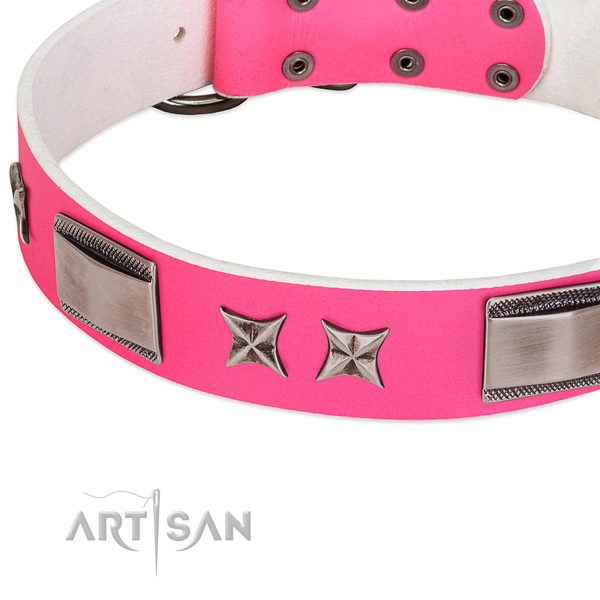 Easy adjustable collar of full grain genuine leather for your attractive canine