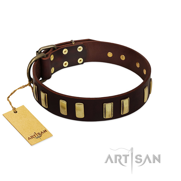 Best quality full grain genuine leather dog collar with strong fittings