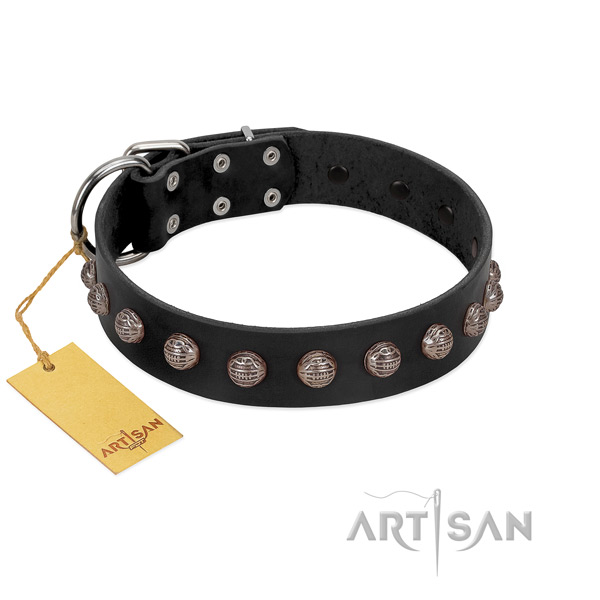 Durable fittings on stylish design full grain leather dog collar