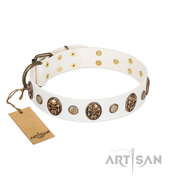 Adjustable full grain genuine leather dog collar for fancy walking