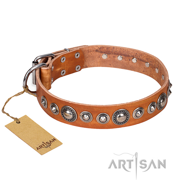 Full grain genuine leather dog collar made of top rate material with corrosion resistant fittings