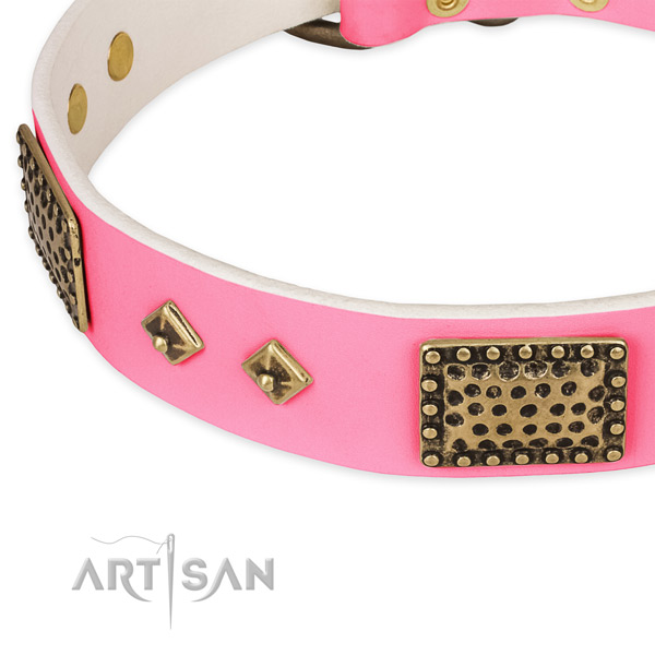 Full grain natural leather dog collar with studs for comfy wearing