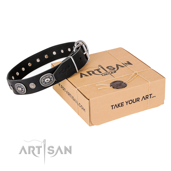 Soft genuine leather dog collar crafted for easy wearing