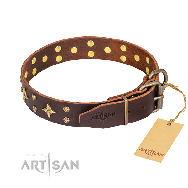 Easy wearing decorated dog collar of finest quality natural leather